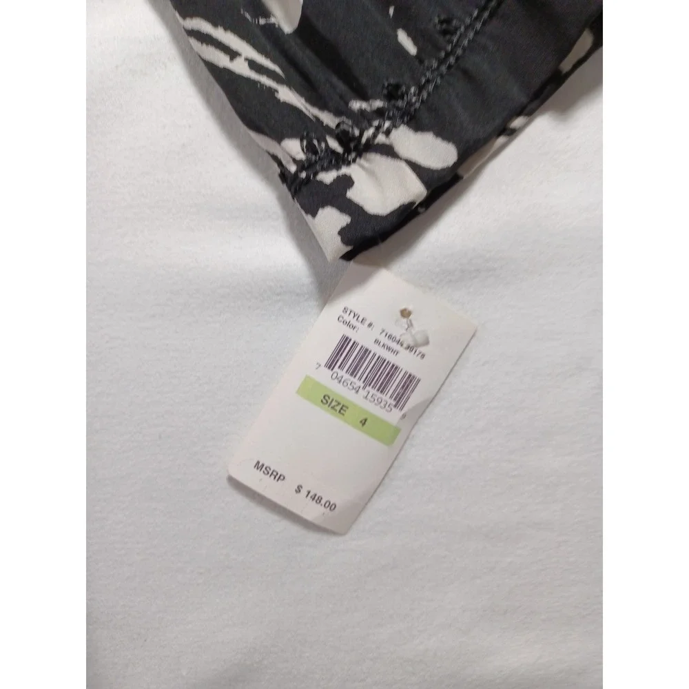 ECI New York Black White Abstract Print Beaded Neckline Long Sleeve Dress Size 4